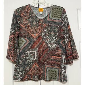 Ruby Rd Printed V-Neck Blouse/Tunic, Size L